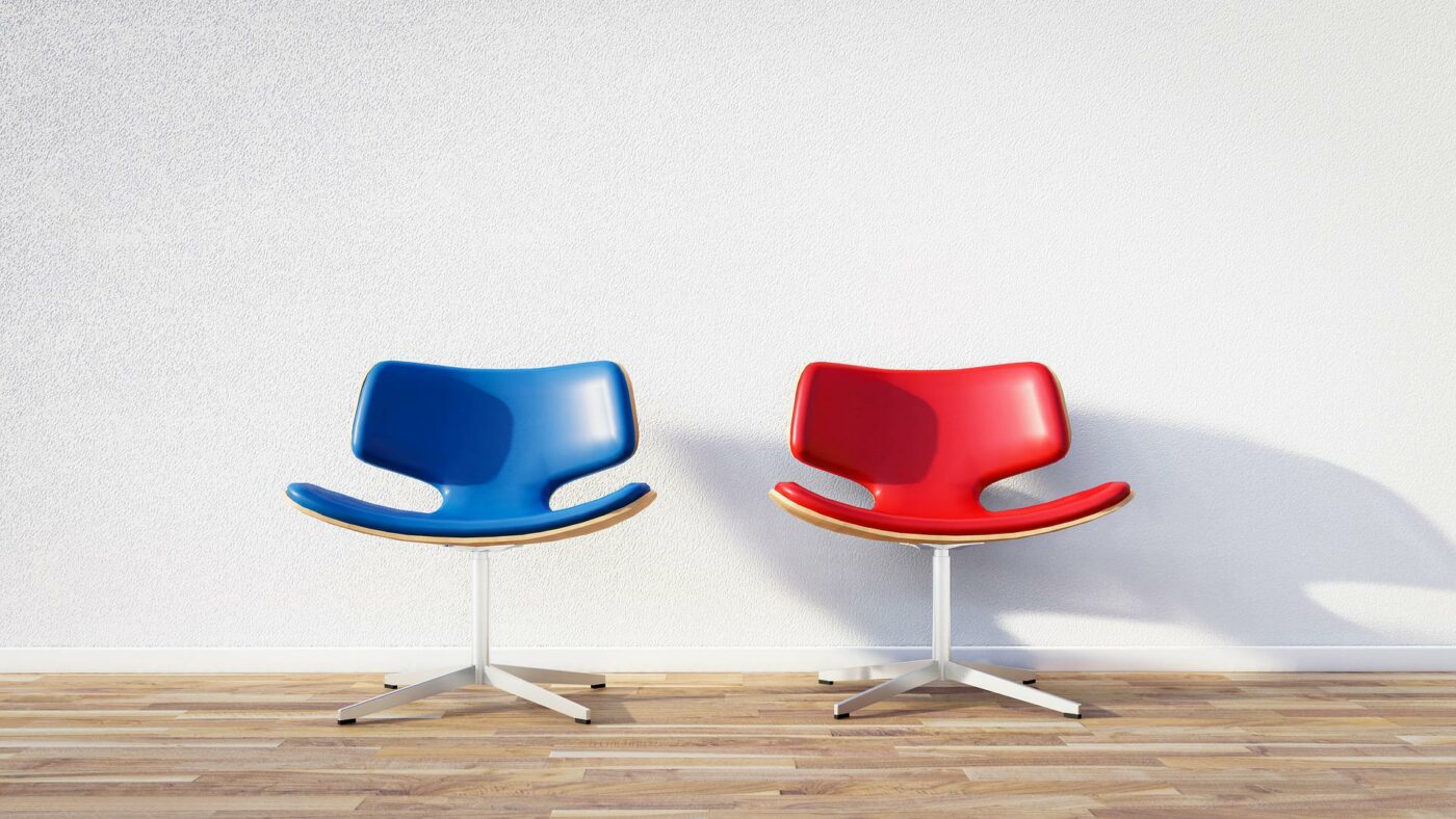 Two chairs - red and blue